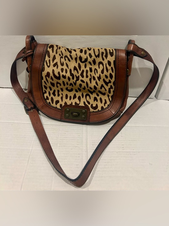 Fossil Handbags - Vintage Fossil Flap Bag Leather Crossbody with Leopard Print Brown 9”x11”